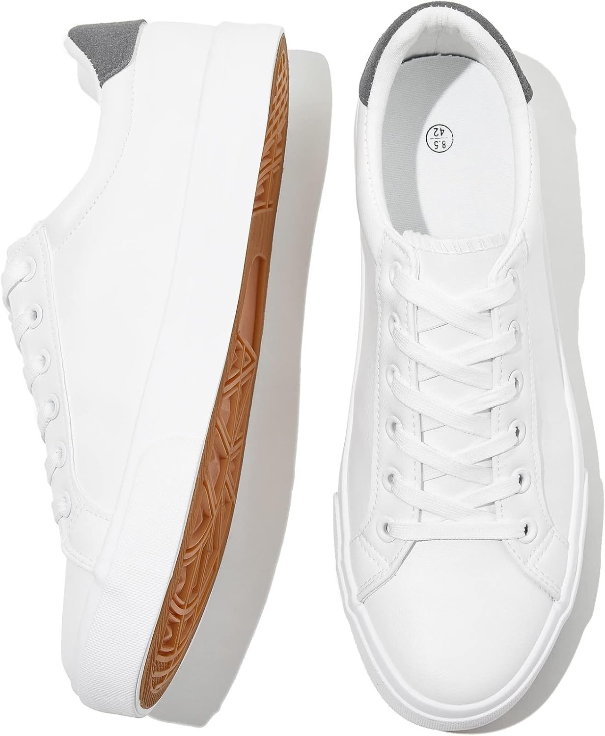 61GyVmKjdlL._AC_SL1500_.jpg Men’s White Tennis Shoes Low Top Sneakers PU Leather Casual Shoe for Men’s - Image 1